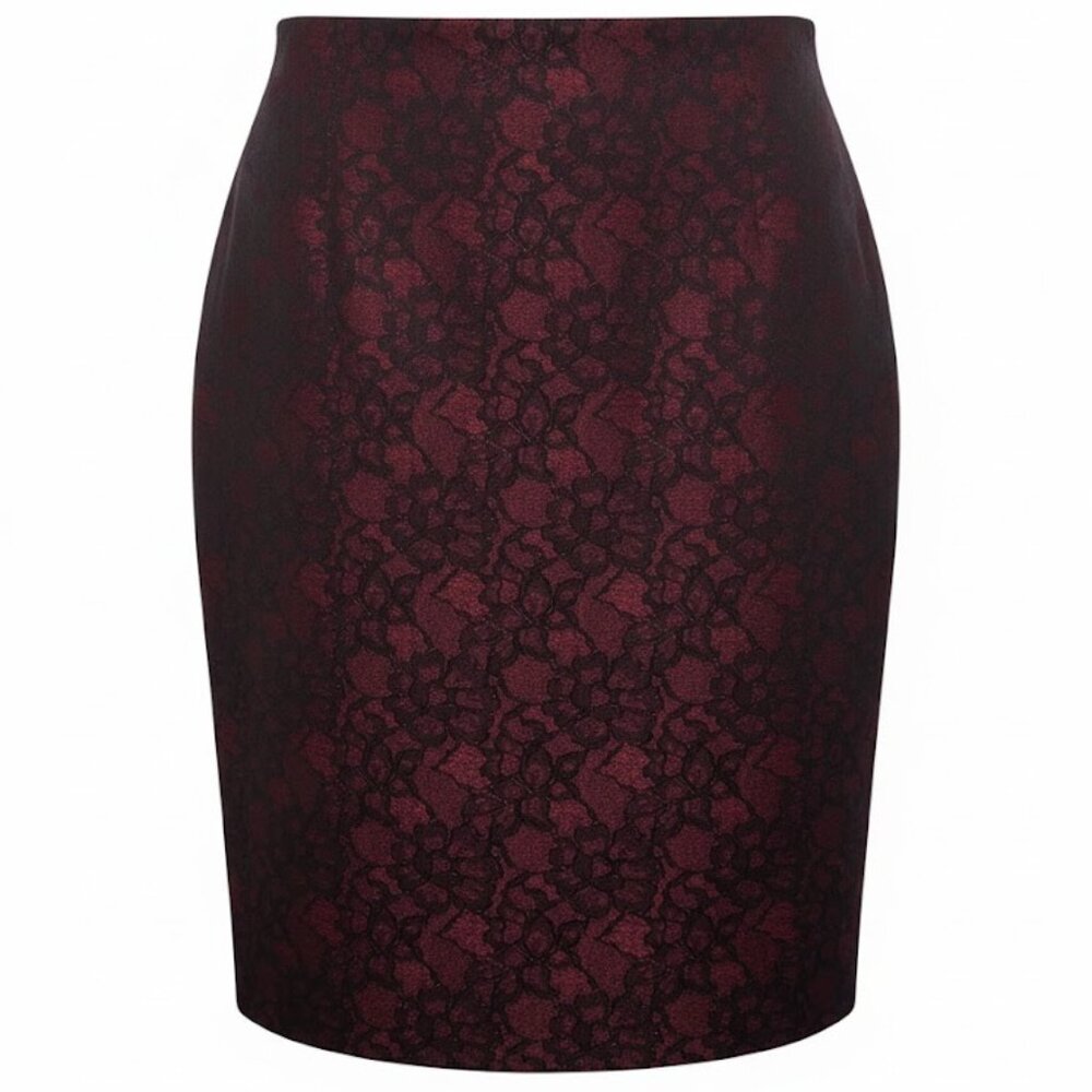 Evan Picone Burgundy and Black Lace Pencil Skirt